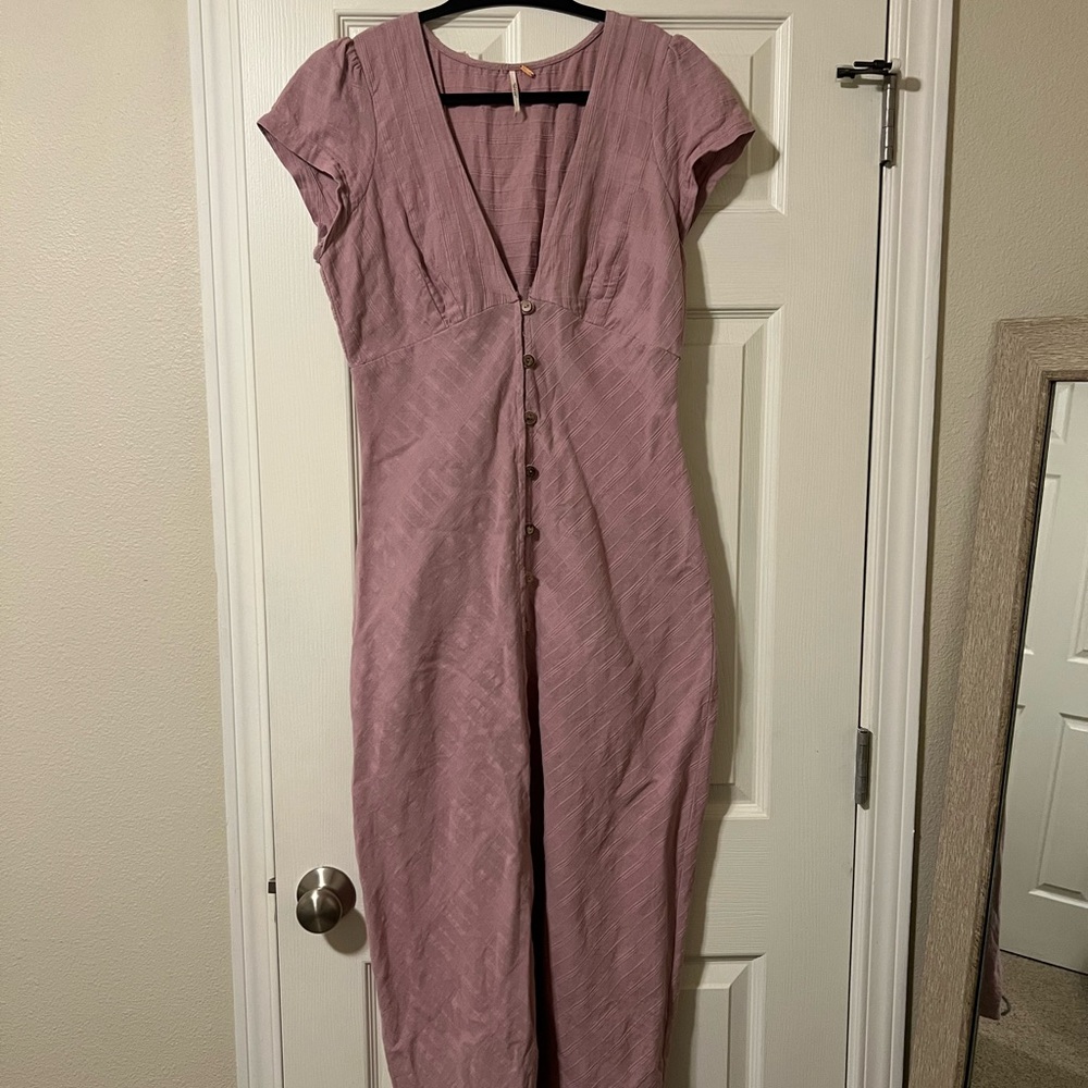 Free People Mauve Midi Dress with Button Detail